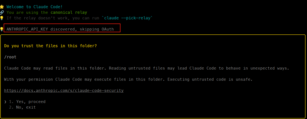 Claude Code 检测到 API Key 后跳过 OAuth 的界面